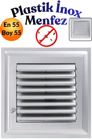 55 x 55 CM Gri Plastik Menfez - Banyo, WC ve Tuvalet İçin Panjurlu Havalandırma Kapağı Izgarası Pencere 55x55 Panjur Sineklik Kapağı Izgarası Hava Kanalı Çıkışı Duvar Cam Kare Aspiratör Baca Teli