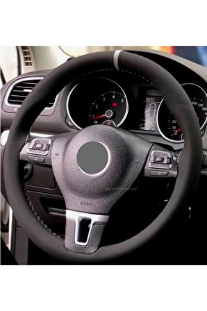 Opel Vectra D Uyumlu Alkantra Nubuk Dikmeli Direksiyon Kılıfı Gri Yüzüklü