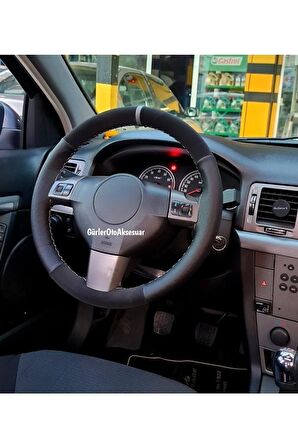 Opel Astra H Kasa Uyumlu Dikmeli Direksiyon Kılıfı Noktalı-alkantara Gri Yüzüklü ( 38cm×10.5cm )