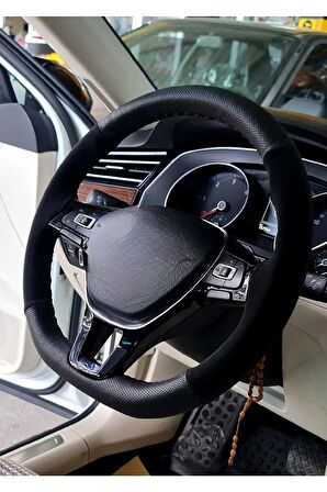 Vw Polo Uyumlu Alkantara Direksiyon Kılıfı Dikmeli Noktalı Nubuk Siyah 2017 Ve Sonrası