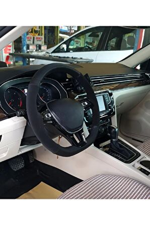 Vw Polo Uyumlu Alkantara Direksiyon Kılıfı Dikmeli Noktalı Nubuk Siyah 2017 Ve Sonrası
