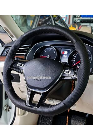 Vw Passat Polo 2017> Uyumlu Karbon Direksiyon Kılıfı Dikmeli Noktalı Karbon Siyah