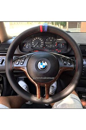 Bmw 5 Serisi M Logolu Deri Direksiyon Kılıfı Dikmeli Sarmalı İp ve İğne Uyumlu