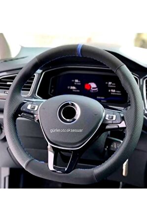 Fiat Punto Uyumlu Dikmeli Direksiyon Kılıfı Alkantara Delikli Mavi Yüzüklü