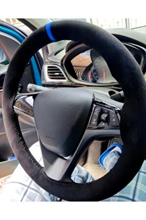 Universal Oto Alkantara Mavi Yüzüklü Direksiyon Kılıfı 37-39cm