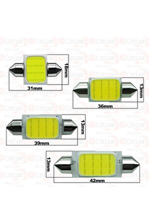 2 Adet Oto Tavan Led Sofit Led Plaka Ampül 39mm 12v Beyaz