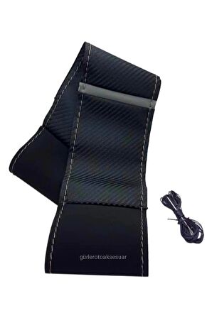 Universal Alcantara Dikmeli Direksiyon Kılıfı Karbon Alkantra Gri Yüzüklü