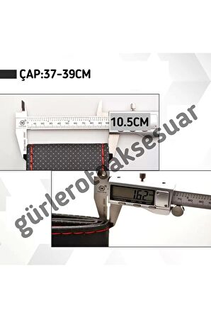 Fiat Linea Uyumlu Dikmeli Direksiyon Kılıfı Soft Siyah Deri Kırmızı Yüzüklü A+plus ( 38×10.5cm )