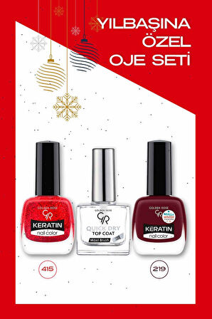 Yılbaşına Özel Oje Seti - Keratin Nail Colour 415-219, Quick Dry Top Coat (Oje Kurutucu)