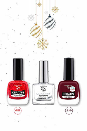 Yılbaşına Özel Oje Seti - Keratin Nail Colour 415-219, Quick Dry Top Coat (Oje Kurutucu)