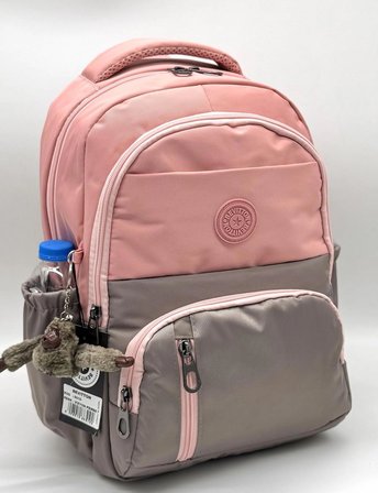 İlk Okul Çantası 3'lü Set Unisex Suya Dayanıklı Erkek Çocuk Sırt ilkokul Çantası 8010 Pudra-Vizon