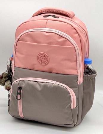 İlk Okul Çantası 3'lü Set Unisex Suya Dayanıklı Erkek Çocuk Sırt ilkokul Çantası 8010 Pudra-Vizon