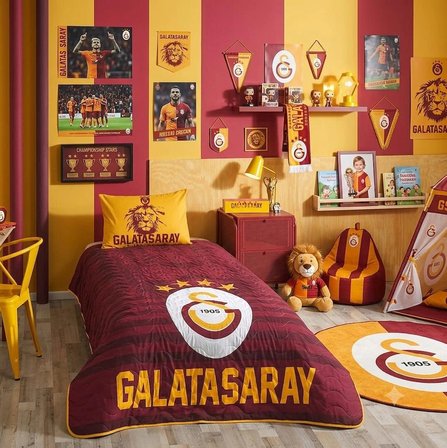Taç Orijinal Galatasaray Lisanslı GS Stripe Tek Kişilik Yatak Örtüsü Seti