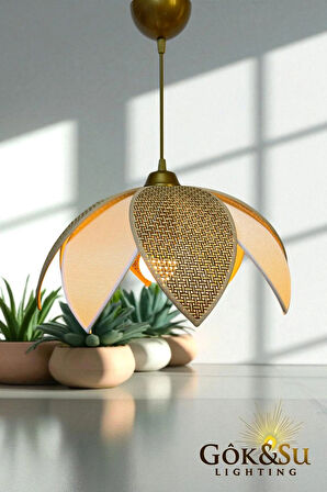 Rattan Papatya Model Naturel Renk Avize
