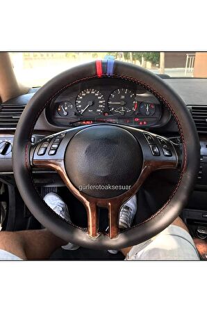 Bmw Gt Uyumlu M-çizgili Oto Deri Dikmeli Direksiyon Kılıfı 38×10.5cm