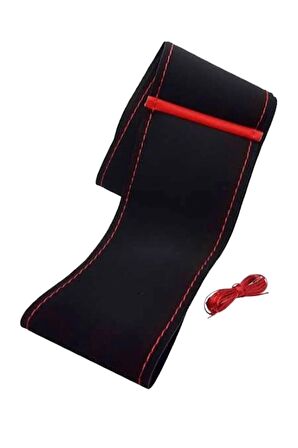 Universal Oto Alkantara Kırmızı Yüzüklü Dikme Direksiyon Kılıfı