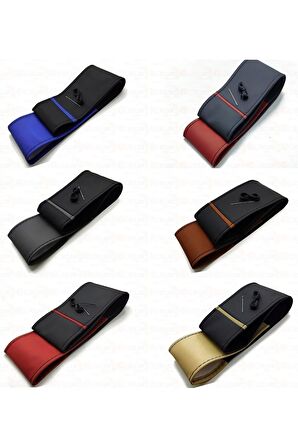 Universal Dikmeli Deri Direksiyon Kılıfı Iki Renkli Yüzüklü Bej Siyah