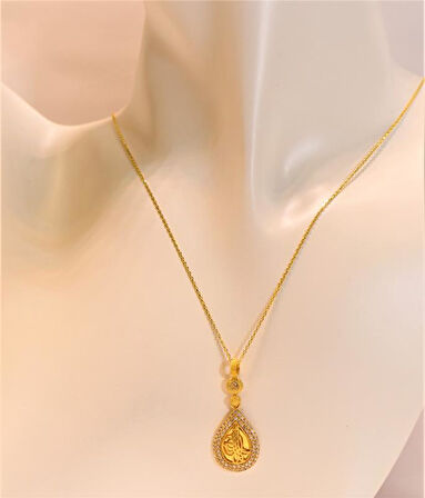 Altın Tuğralı Kadın Kolye Ucu ve Zinciri