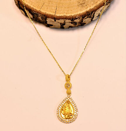 Altın Tuğralı Kadın Kolye Ucu ve Zinciri