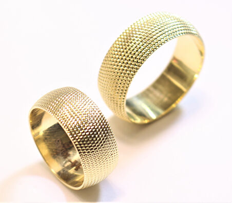 Altın Setina  Desenli Bombeli Alyans