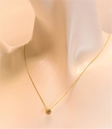 Altın Tek Taş Kolye Ucu ve Zinciri