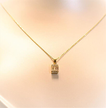 Altın Baget Taşlı Kolye Ucu ve Zinciri