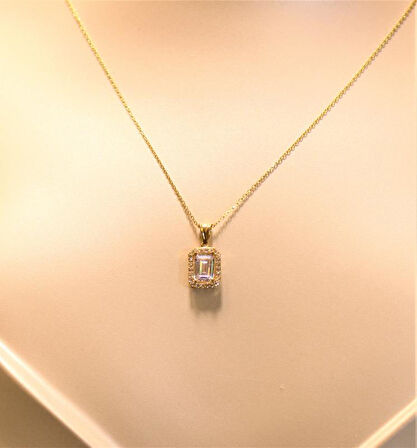 Altın Baget Taşlı Kolye Ucu ve Zincir