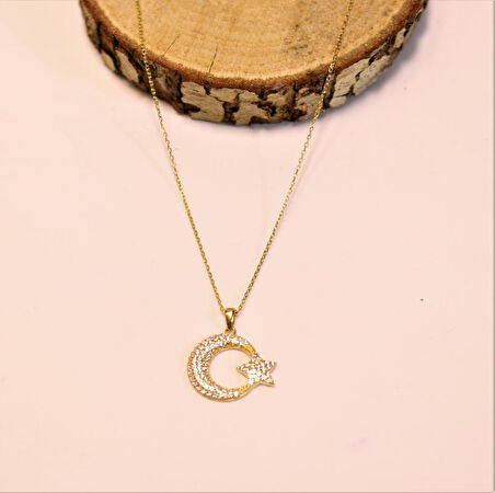 Altın Ay Yıldız Kolye Ucu ve Zinciri