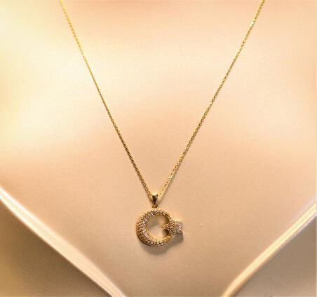 Altın Ay Yıldız Kolye Ucu ve Zinciri