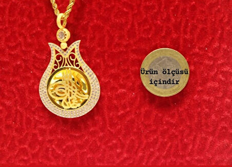 Altın Lale Tuğralı Kolye  Ucu ve Halat Zincir 3762