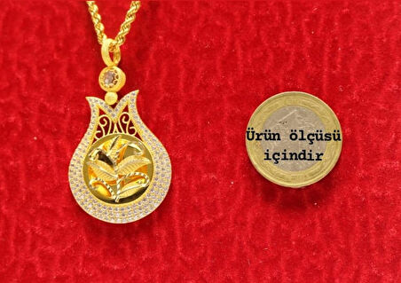 Altın Lale Tuğralı Kolye  Ucu ve Halat Zincir 3749
