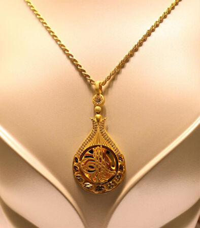 Altın Lale Tuğralı Kolye  Ucu ve Halat Zincir 3746