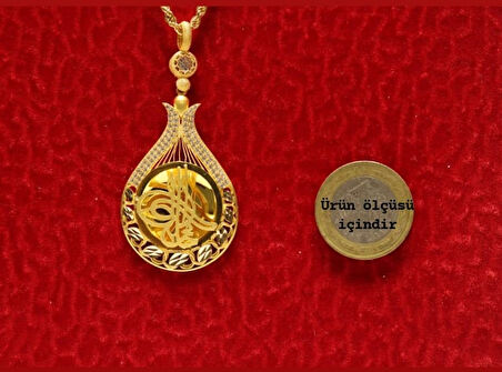 Altın Lale Tuğralı Kolye  Ucu ve Halat Zincir 3746