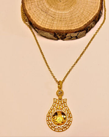 Altın Lale Tuğralı Kolye  Ucu ve Halat Zincir 3755