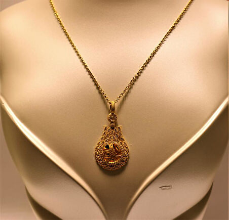 Altın Lale Tuğralı Kolye  Ucu ve Halat Zincir 3755