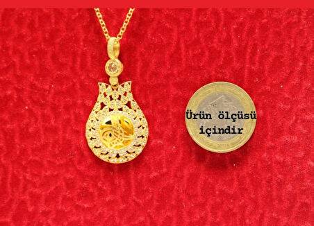 Altın Lale Tuğralı Kolye  Ucu ve Halat Zincir 3755