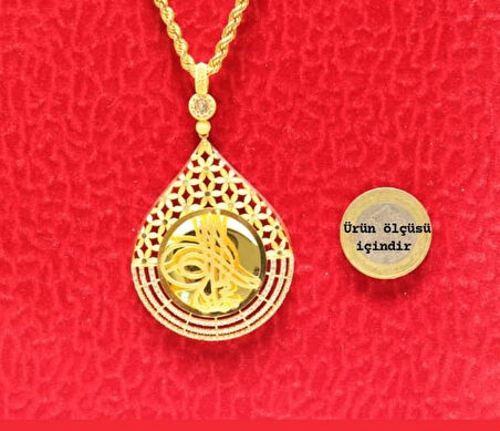 Altın Damla Tuğralı Kolye  Ucu ve Halat Zincir 3741