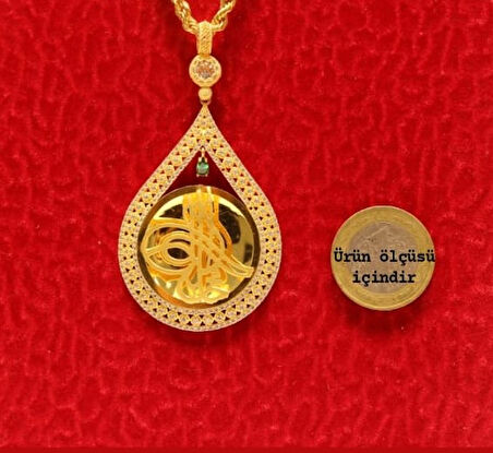 Altın Damla Tuğralı Kolye  Ucu ve Halat Zincir 3747