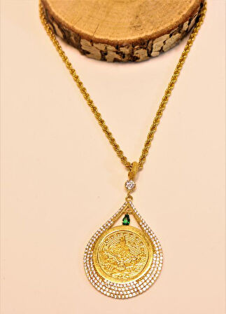 Altın Damla Tuğralı Kolye  Ucu ve Halat Zincir 3751