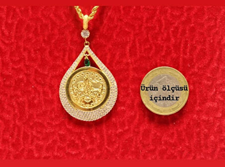 Altın Damla Tuğralı Kolye  Ucu ve Halat Zincir 3751