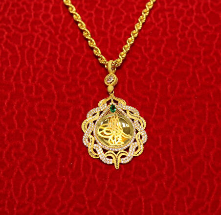 Altın Damla Tuğralı Kolye  Ucu ve Halat Zincir 3752