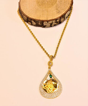 Altın Damla Tuğralı Kolye  Ucu ve Halat Zincir  3758