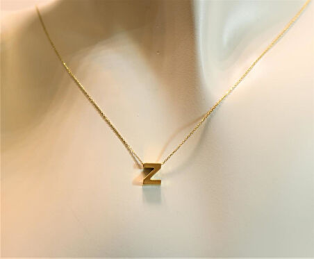 Altın 3 Boyutlu Z Harfi ve Zinciri