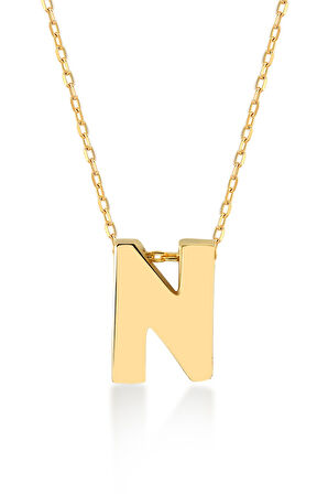 Altın 3 Boyutlu N Harfi ve Zinciri