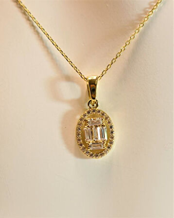 Altın Baget Taşlı Kolye Ucu ve Zinciri