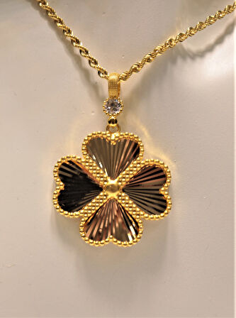 Altın Yonca Kolye Ucu ve Halat Zinciri