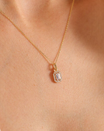 Altın Baget Taşlı Hayalet Kolye