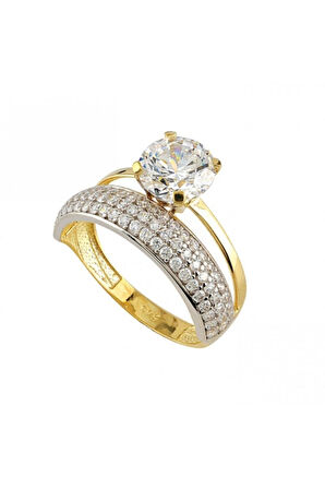 Altın Alyanslı Tek Taş Yüzük 24139