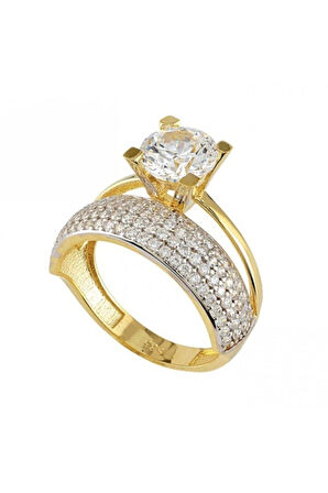 Altın Alyanslı Tek Taş Yüzük 24135