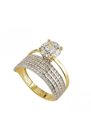 Altın Alyanslı Tek Taş Yüzük 24138